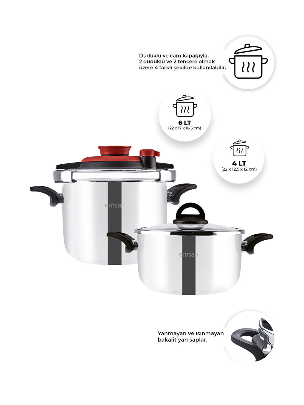 Vera Düdüklü Tencere Seti 4+6 Litre Kırmızı-5
