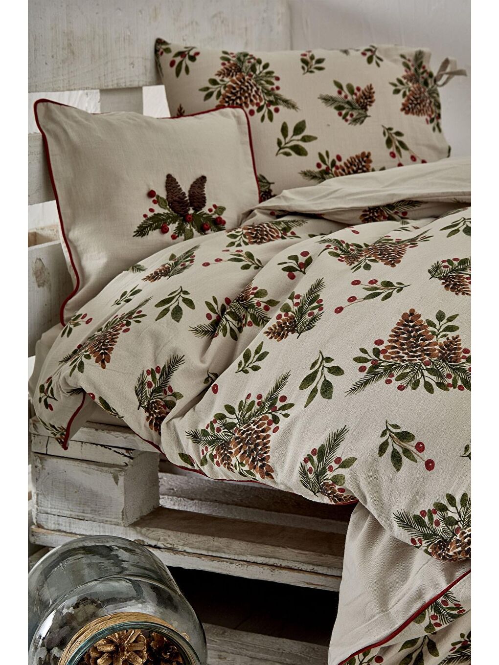 Ekru Laden Kız Bebek Nevresim Takımı %100 Organik Pamuk Müslin El Nakışlı Baskılı 100x150 Cm-1