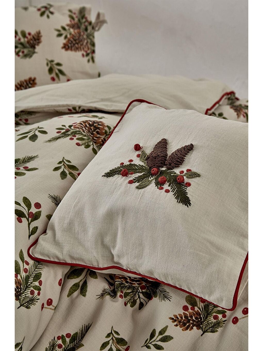 Ekru Laden Kız Bebek Nevresim Takımı %100 Organik Pamuk Müslin El Nakışlı Baskılı 100x150 Cm-2