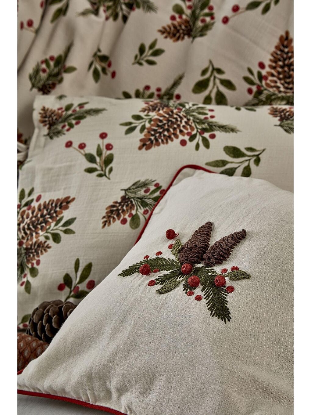 Ekru Laden Kız Bebek Nevresim Takımı %100 Organik Pamuk Müslin El Nakışlı Baskılı 100x150 Cm-3