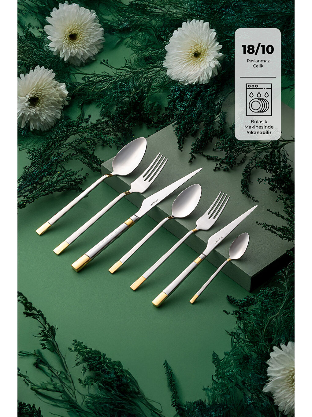 Gri Elegance Duru Gold 84 Parça 12 Kişilik Lüks Kutulu Çatal Kaşık Bıçak Takımı-1