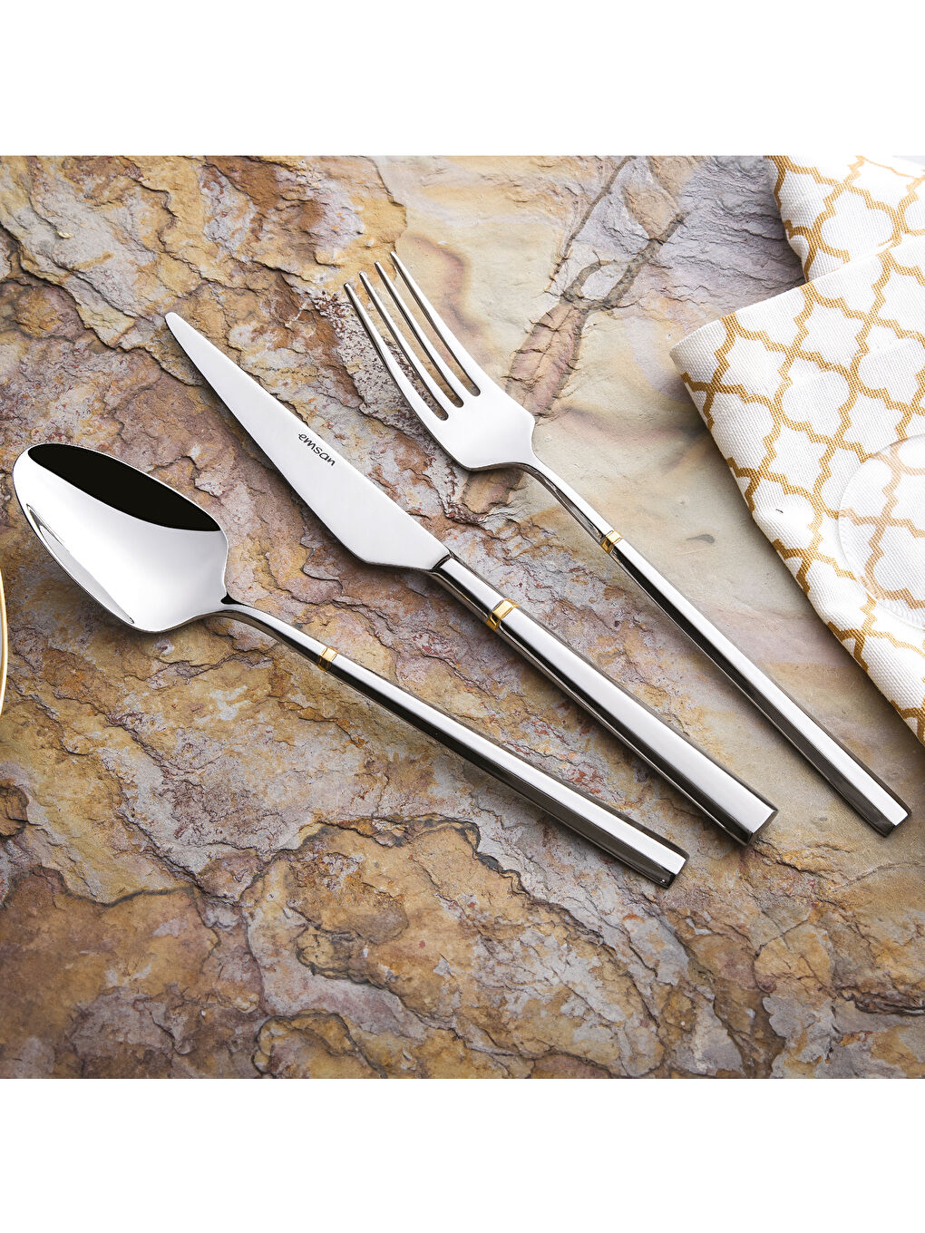 Gri Prime Penta Gold 84 12 Kişilik Parça Çatal Kaşık Bıçak Seti Lüks Kutulu-7