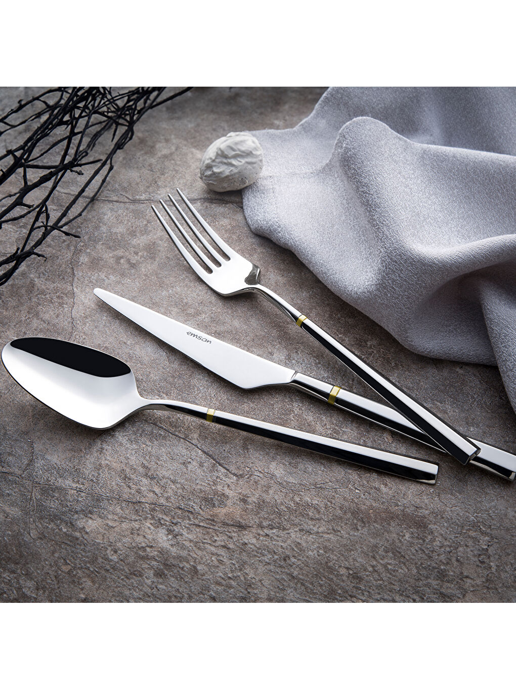 Gri Prime Penta Gold 84 12 Kişilik Parça Çatal Kaşık Bıçak Seti Lüks Kutulu-9
