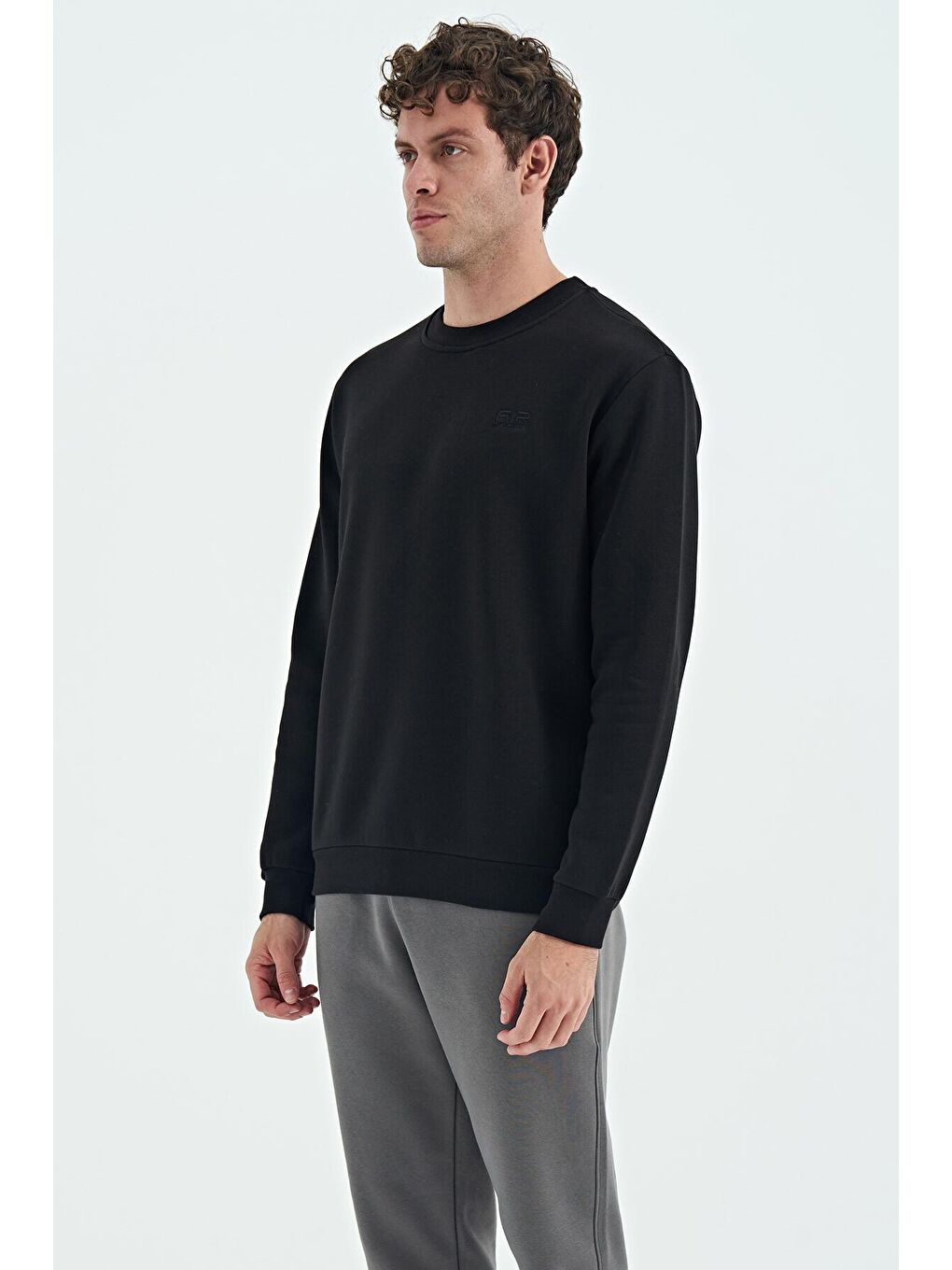 AIR JONES Siyah Bisiklet Yaka Şardonlu Rahat Form Basic Erkek Sweatshirt - 88137 - 4