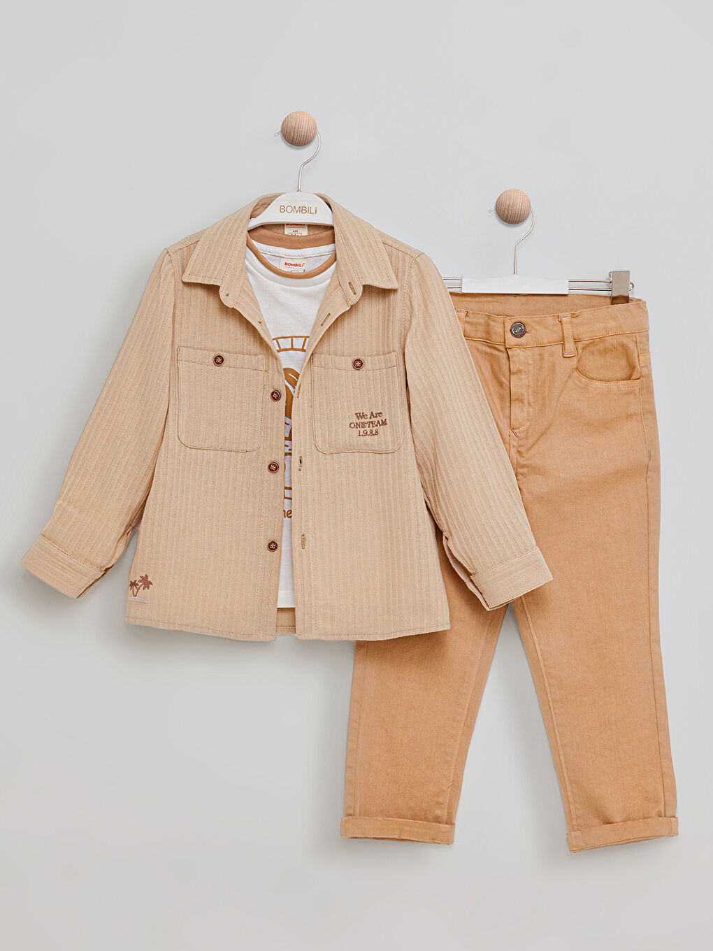 Erkek Çocuk 3'lü Takım 2-5 Yaş Bej-2