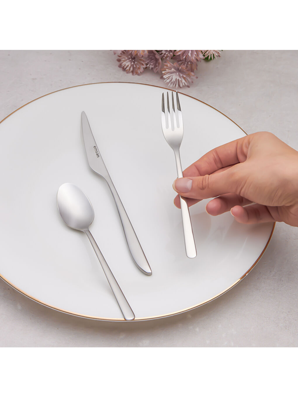 Gri Bello 18 Parça 6 Kişilik Tatlı Çatal Kaşık Bıçak Takımı-10