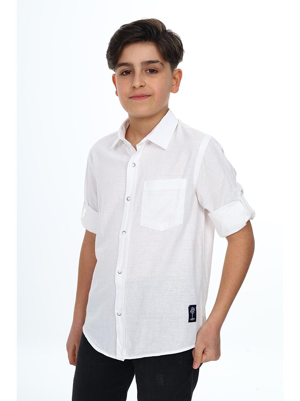 Beyaz Erkek Çocuk Keten Gömlek 5-14 Yaş Lxb020
