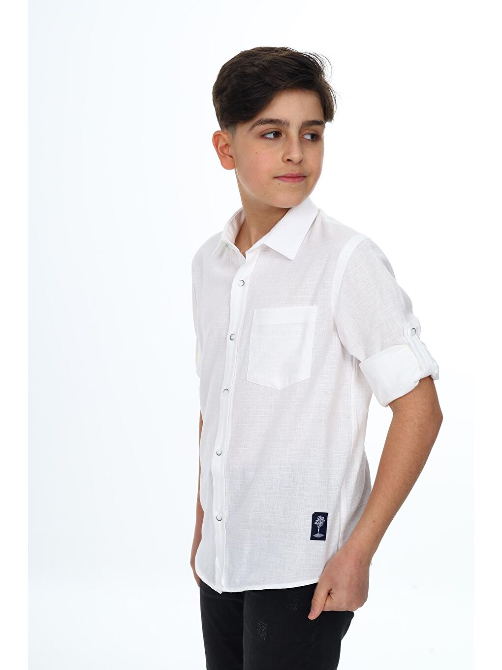Beyaz Erkek Çocuk Keten Gömlek 5-14 Yaş Lxb020-1