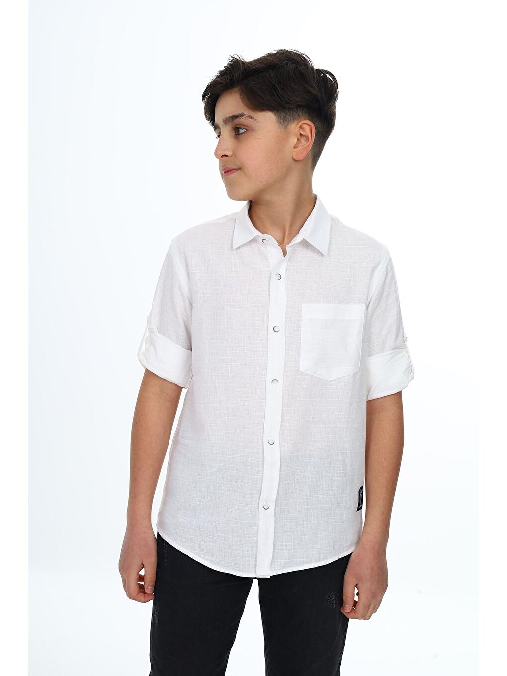 Beyaz Erkek Çocuk Keten Gömlek 5-14 Yaş Lxb020-2