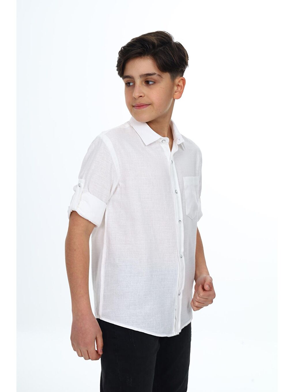 Beyaz Erkek Çocuk Keten Gömlek 5-14 Yaş Lxb020-3