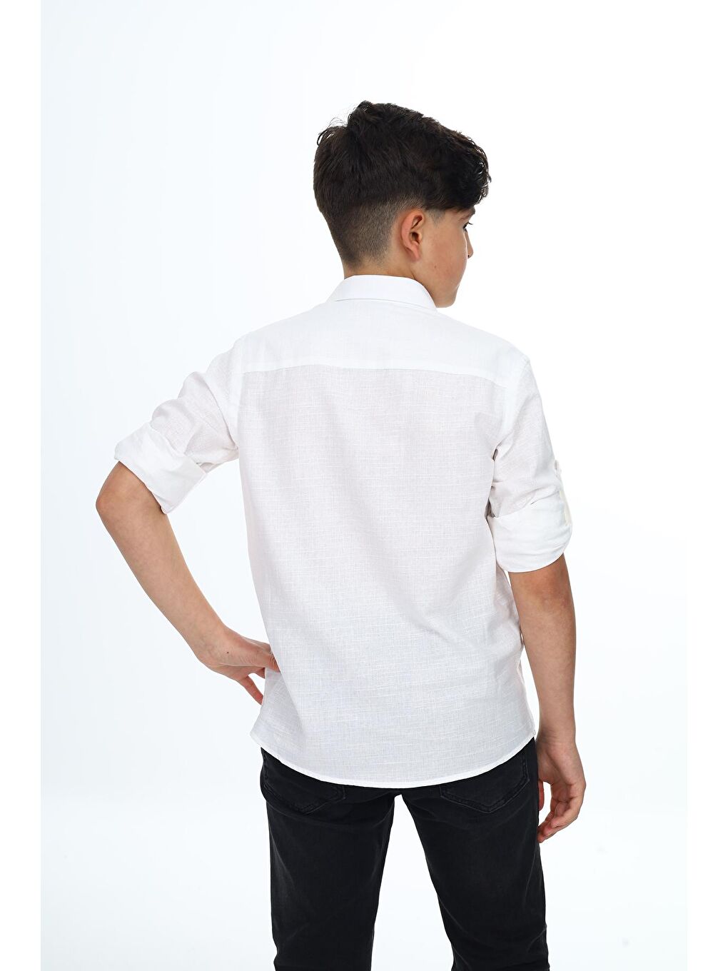 Beyaz Erkek Çocuk Keten Gömlek 5-14 Yaş Lxb020-4