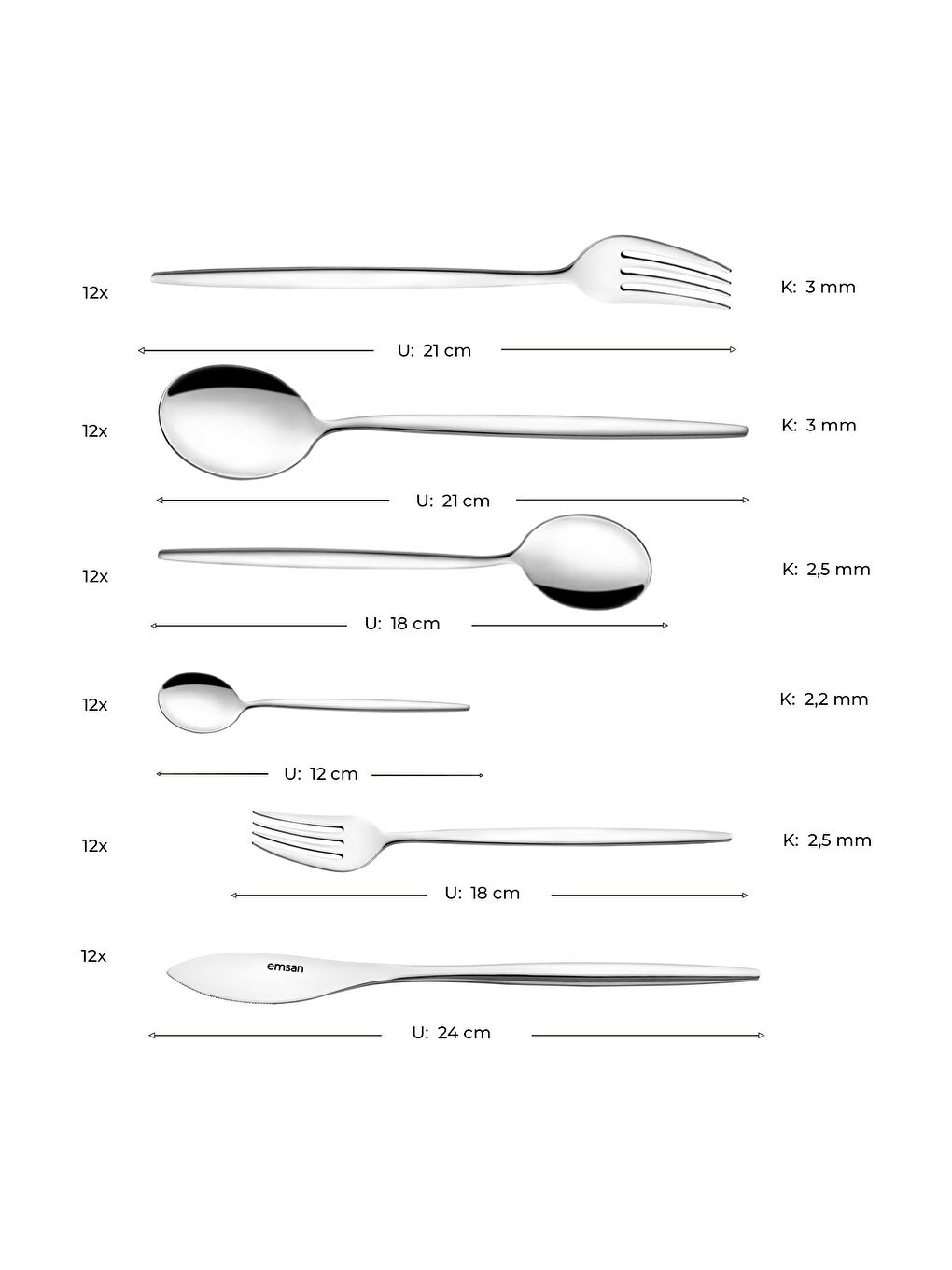 Gri Hera 72 Parça 12 Kişilik Çatal Kaşık Bıçak Takımı Lüks Kutulu-5