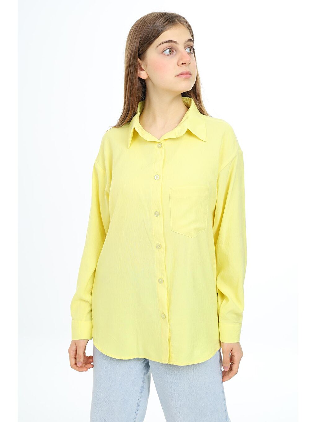 Sarı Kız Çocuk Flamlı Pamuk Gömlek 8-14 Yaş LX308