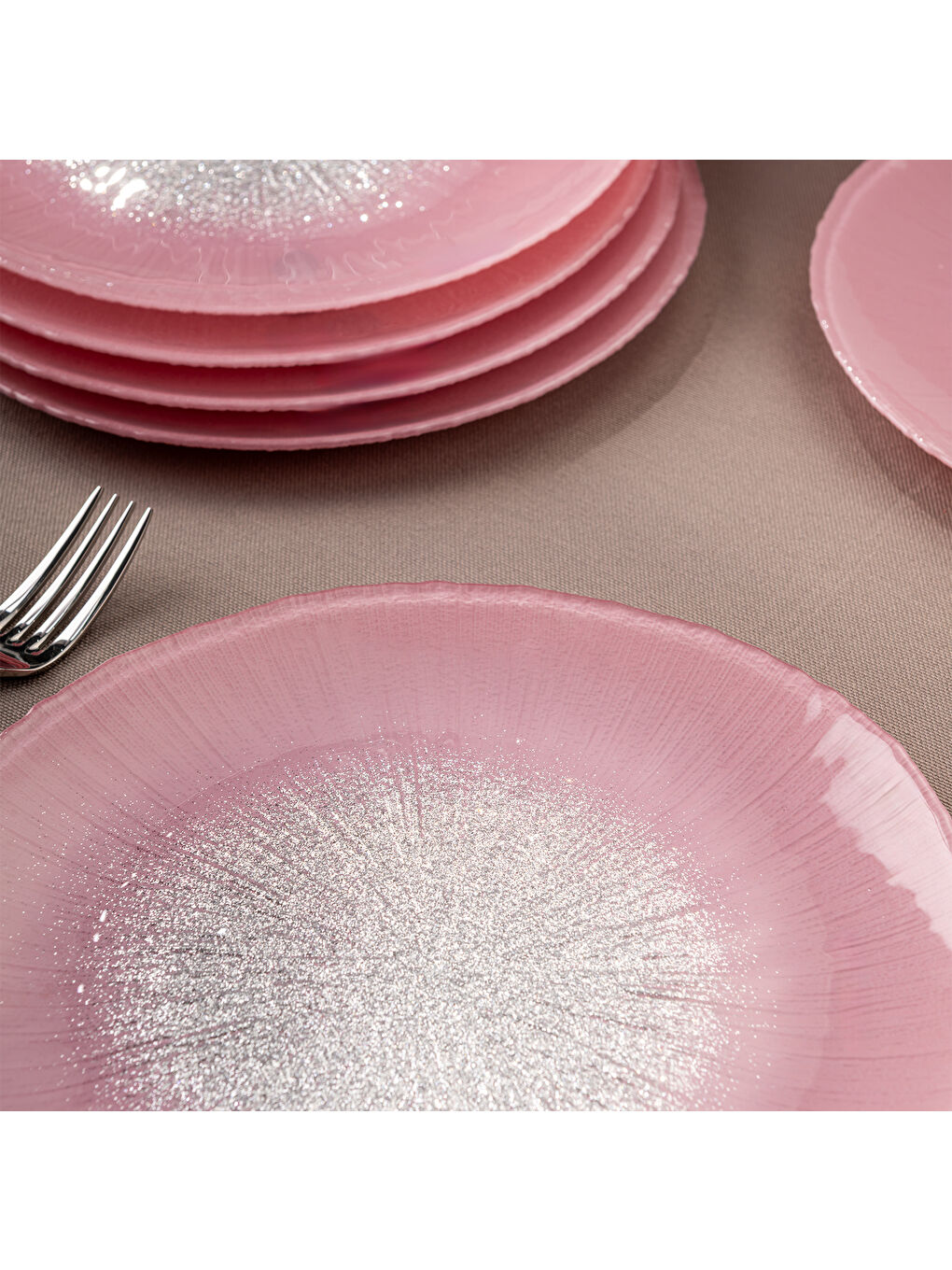 Pastel 7 Parça Cam Pasta / Tatlı Seti Pembe-9