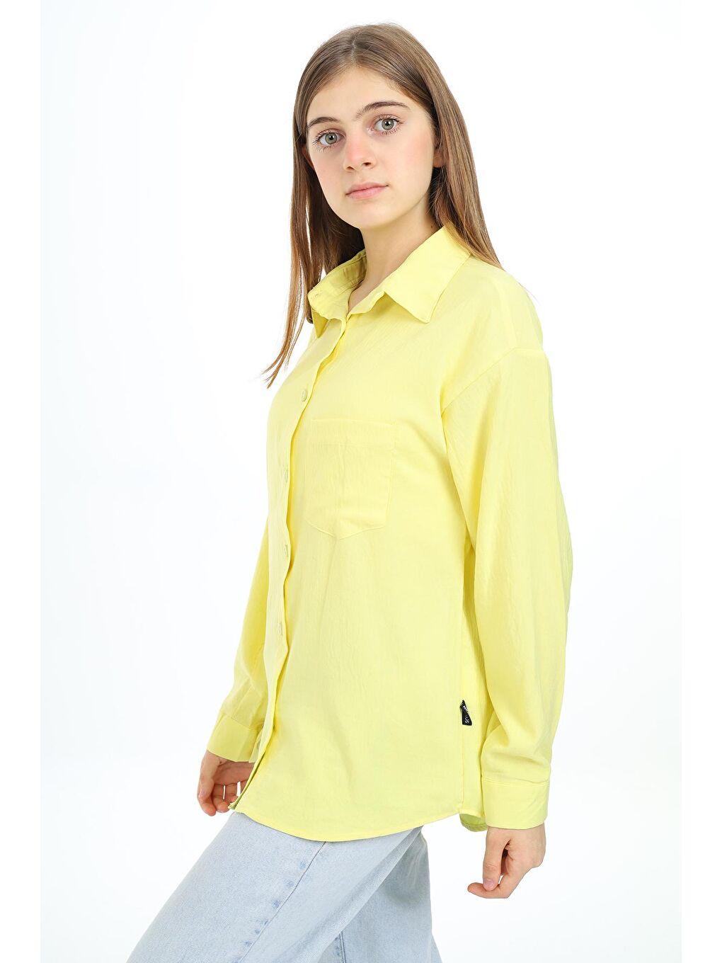 Sarı Kız Çocuk Flamlı Pamuk Gömlek 8-14 Yaş LX308-2