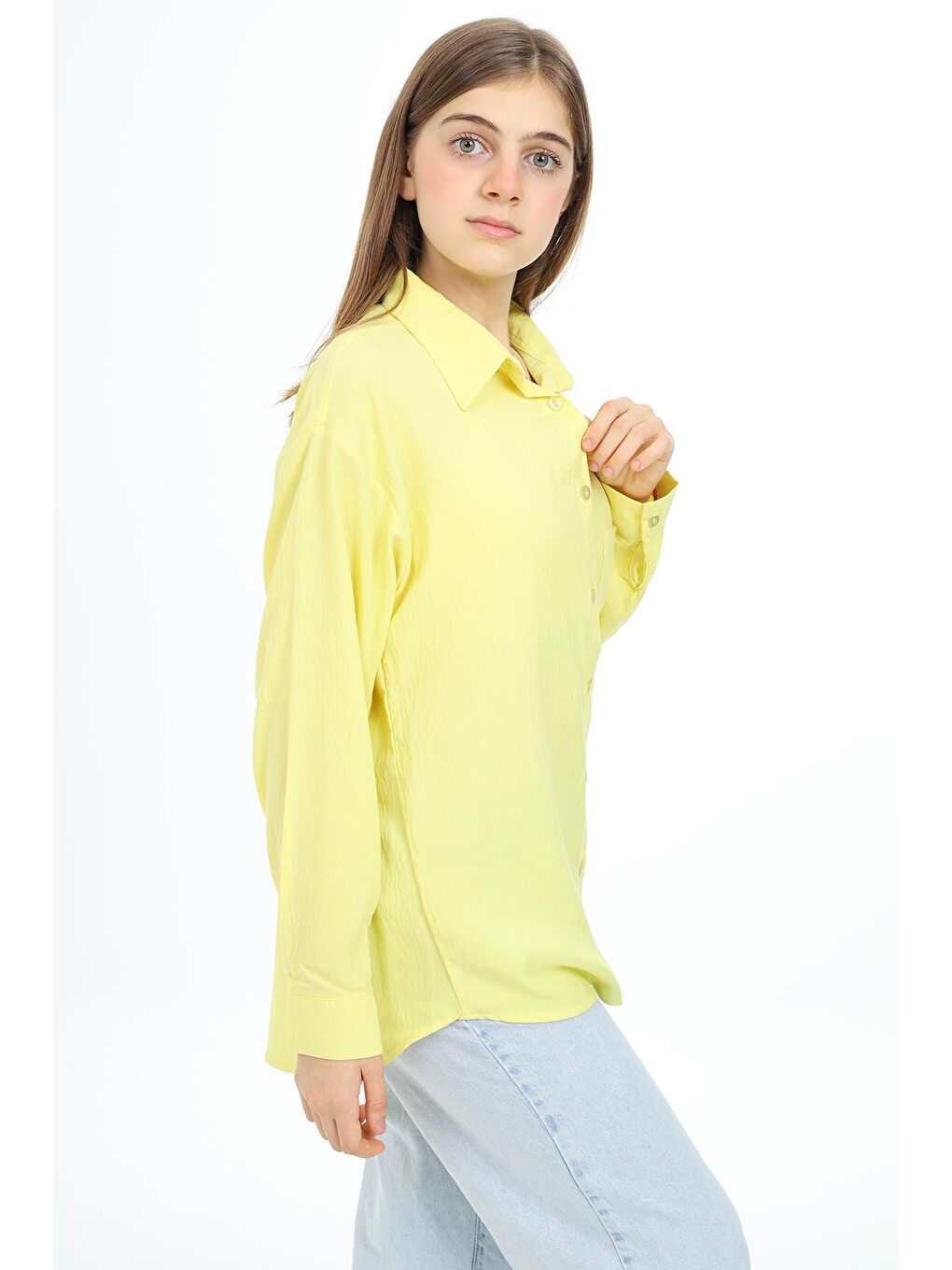Sarı Kız Çocuk Flamlı Pamuk Gömlek 8-14 Yaş LX308-3