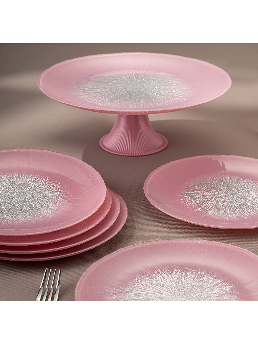 Pastel 7 Parça Cam Pasta / Tatlı Seti Pembe-10