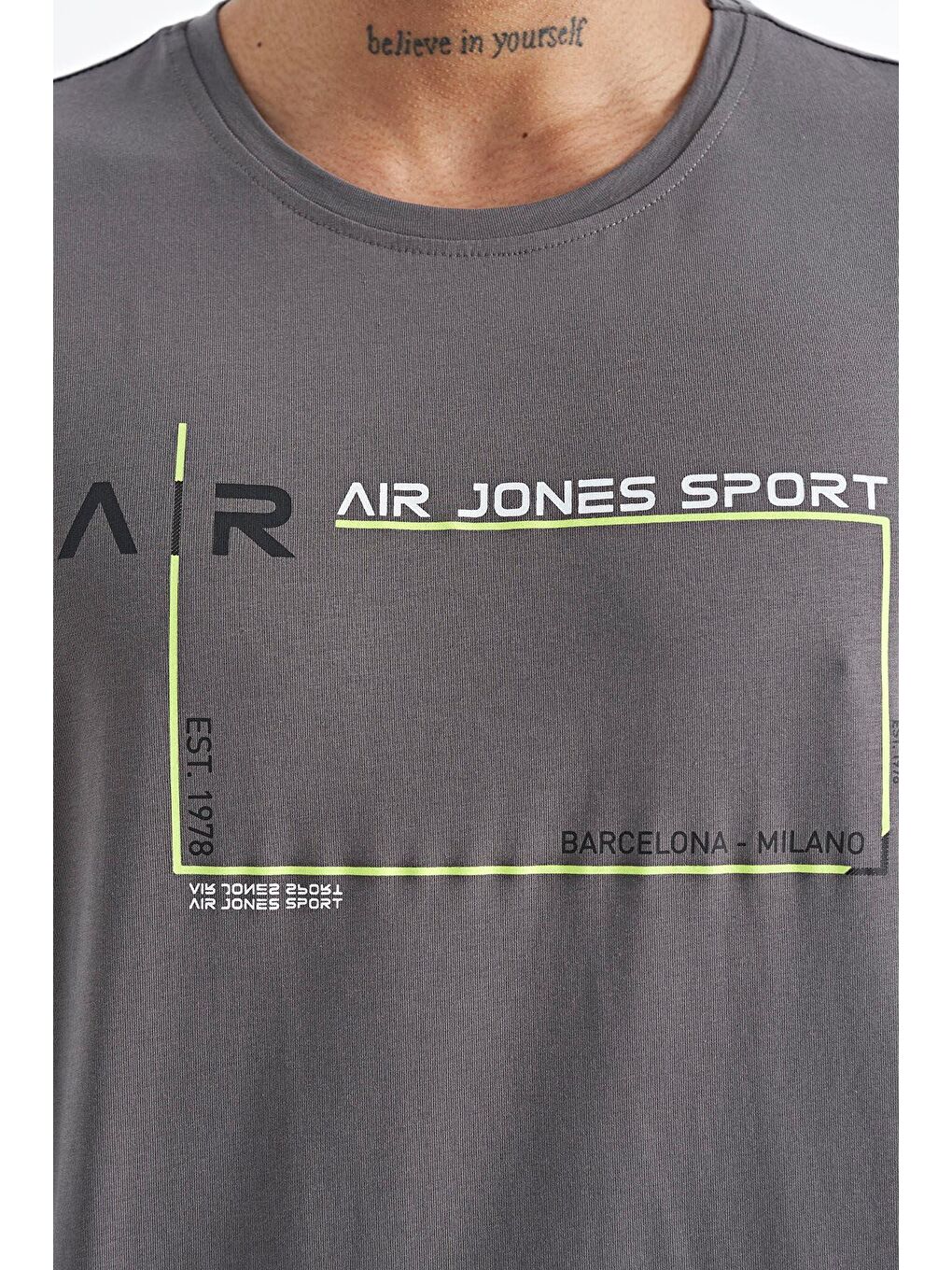 AIR JONES Koyu Gri Otis Koyu Gri Standart Kalıp Erkek T-Shirt - 88228 - 1