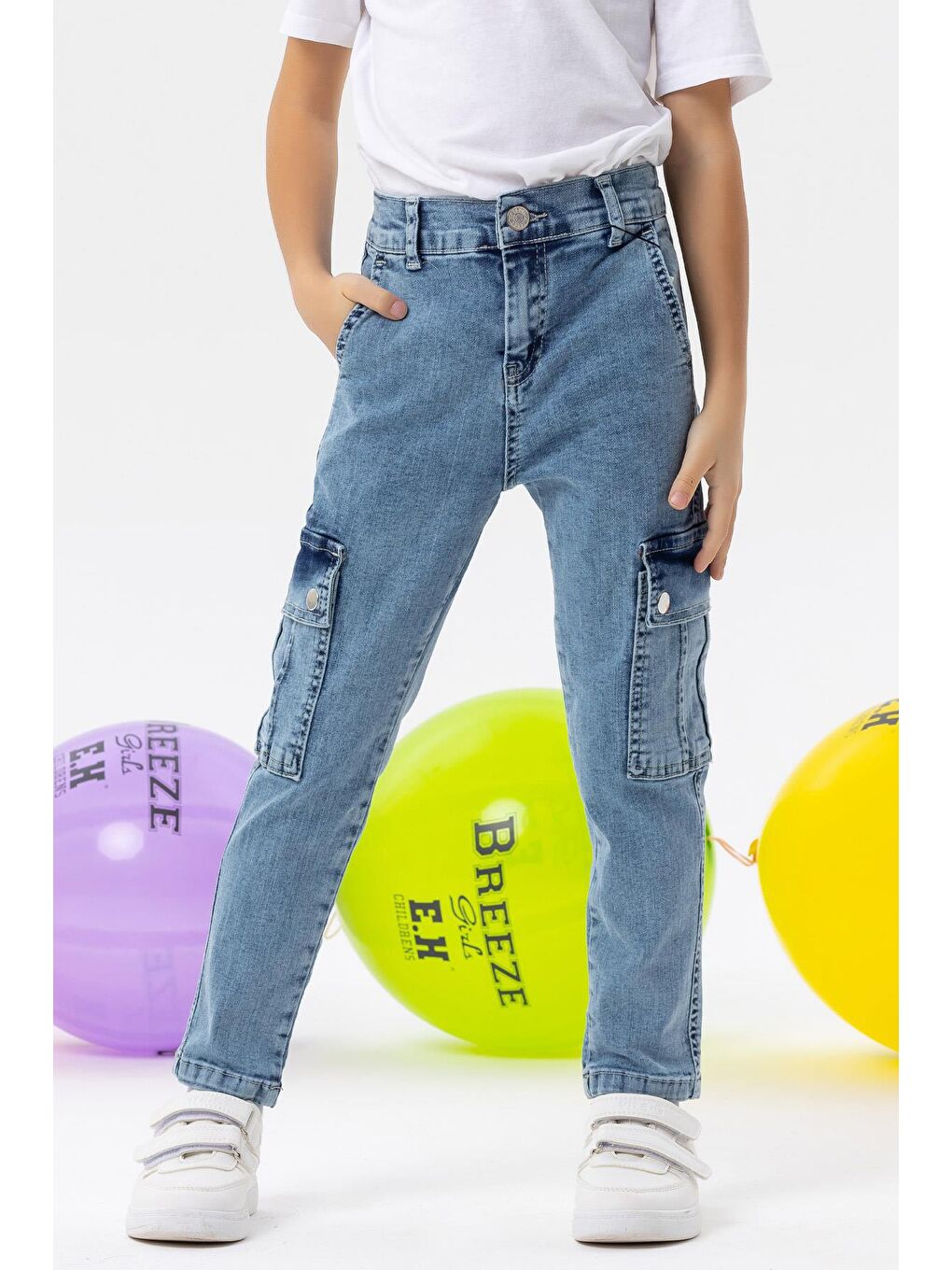 Erkek Çocuk Jean Pantolon Kargo Cepli Çıtçıtlı Mavi (10-14 Yaş)