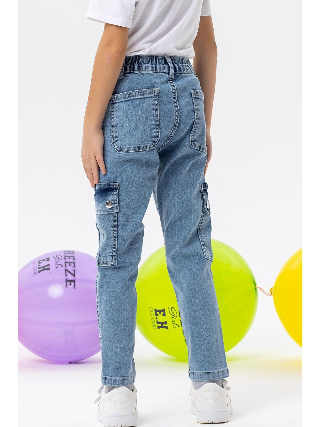 Erkek Çocuk Jean Pantolon Kargo Cepli Çıtçıtlı Mavi (10-14 Yaş)-2