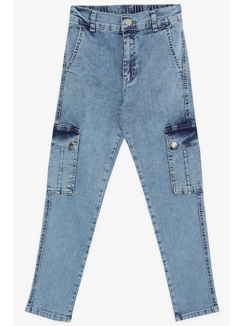 Erkek Çocuk Jean Pantolon Kargo Cepli Çıtçıtlı Mavi (10-14 Yaş)-3