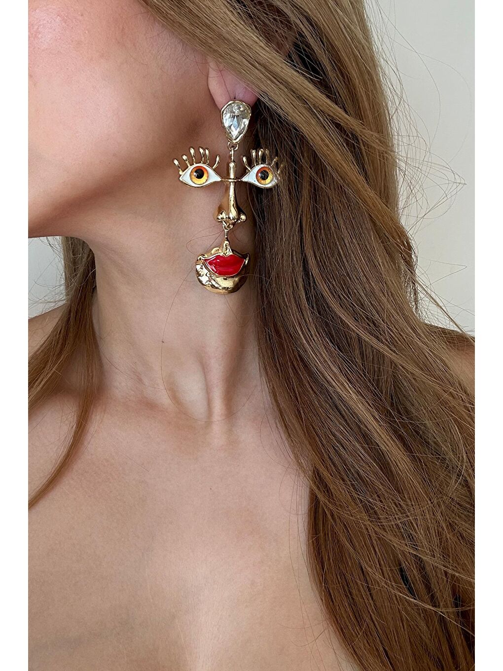 Sarı Face Büyük Kadın Küpe-7