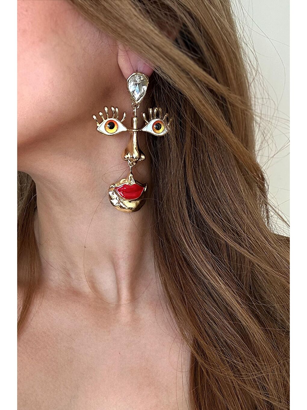 Sarı Face Büyük Kadın Küpe-8