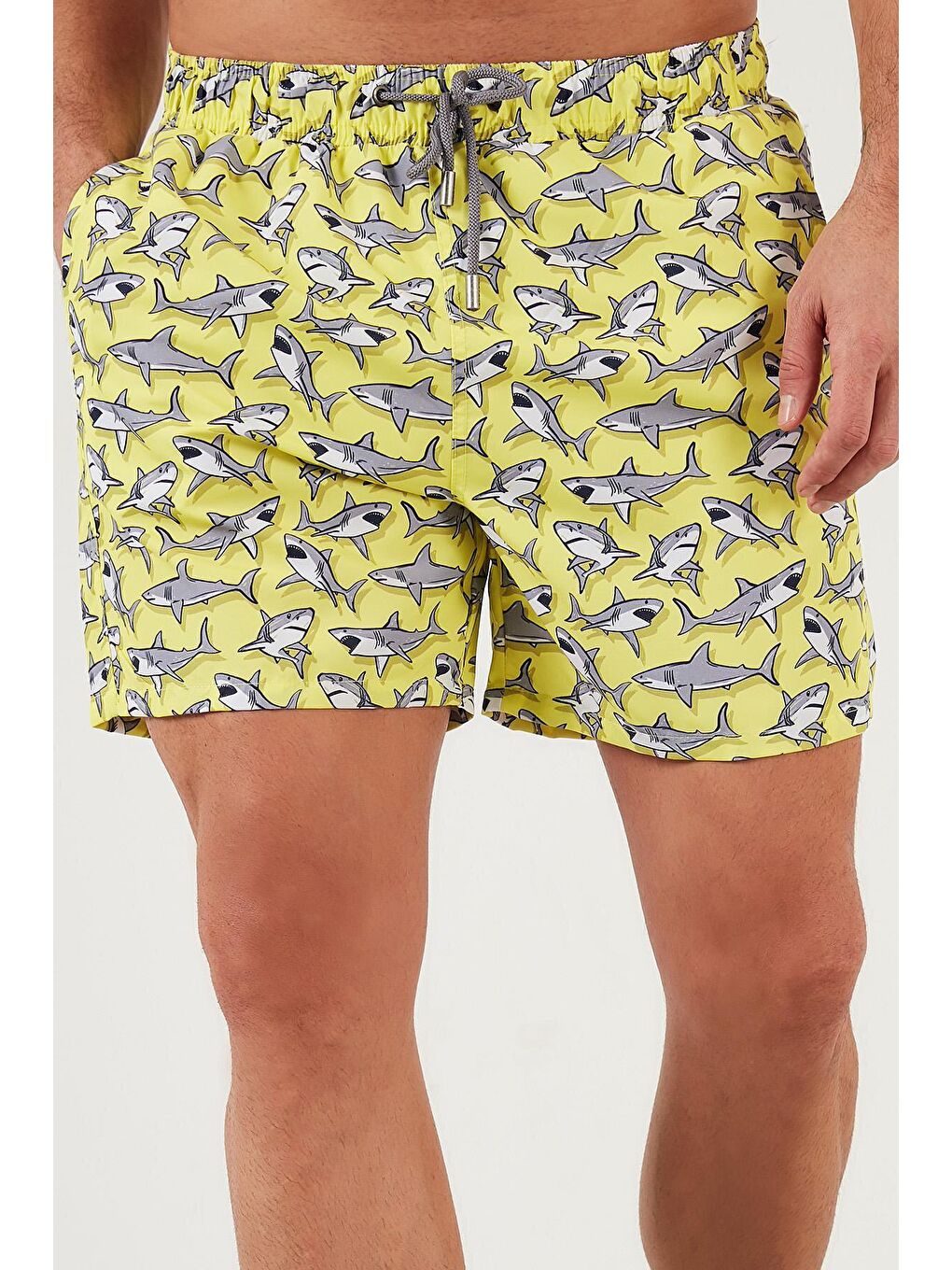 Sarı Belden Bağlamalı Deniz Şortu Desenli Cepli Mayo Short 3800566-1