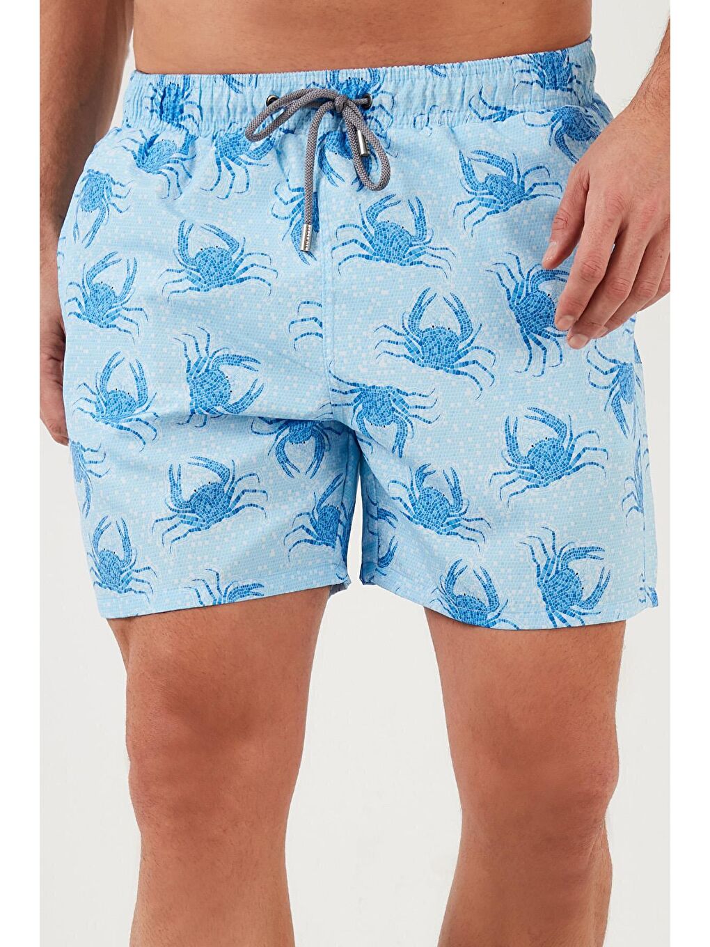 Turkuaz Desenli Deniz Şortu Belden Bağlamalı Cepli Erkek Mayo Short 3800283-1
