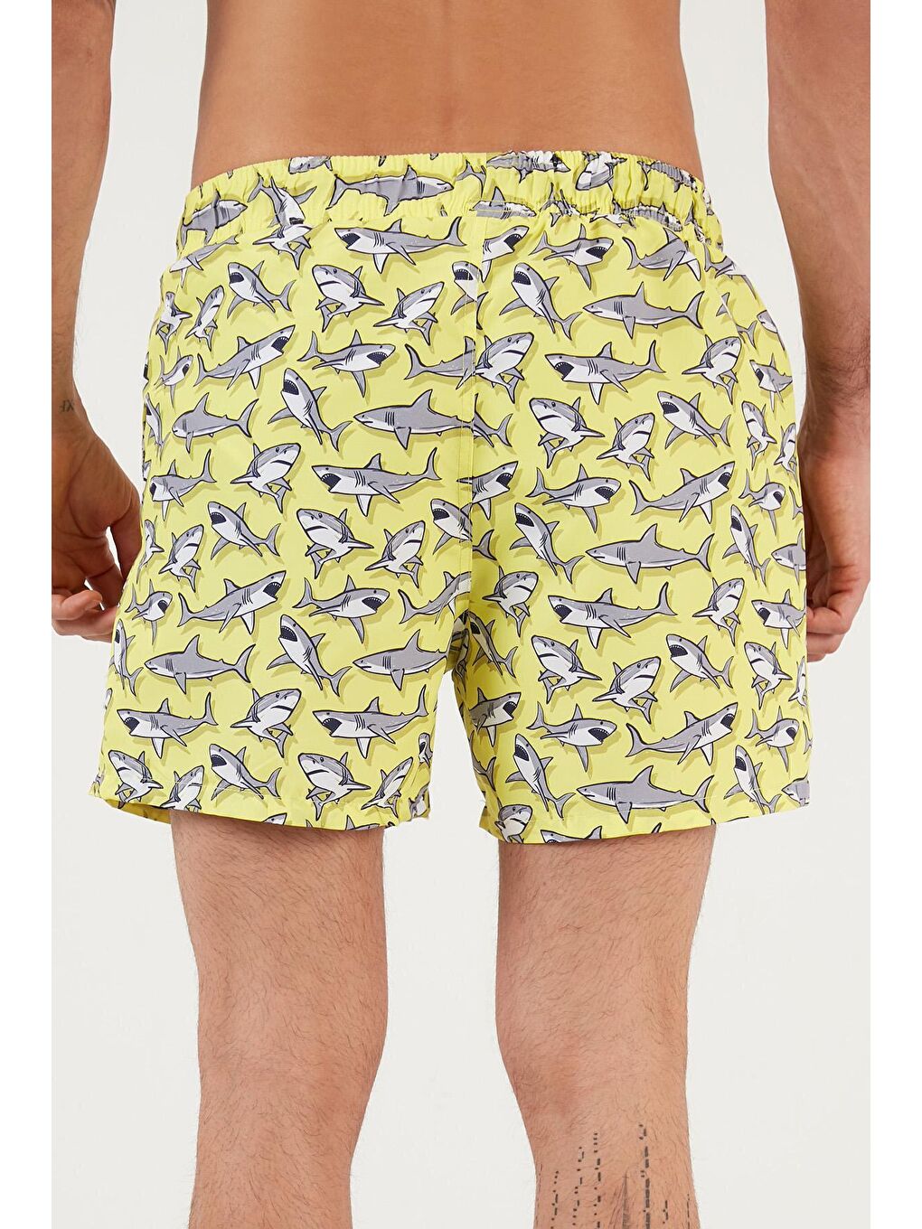 Sarı Belden Bağlamalı Deniz Şortu Desenli Cepli Mayo Short 3800566-2