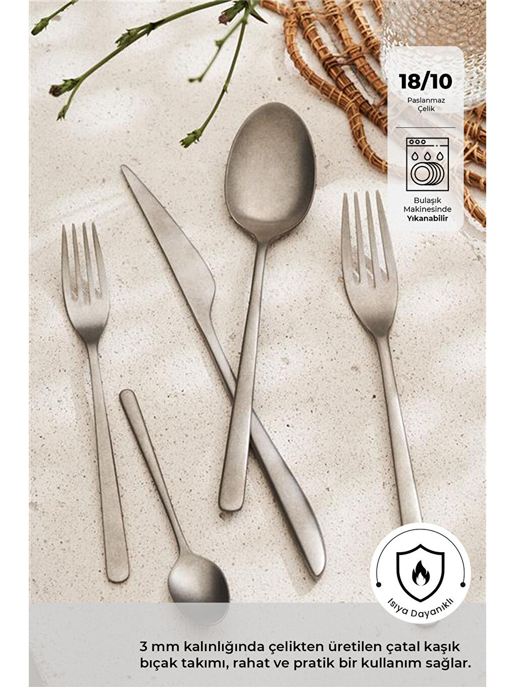 Gri Bello Vıntage 30 Parça 6 Kişilik Çatal Kaşık Bıçak Takımı-1