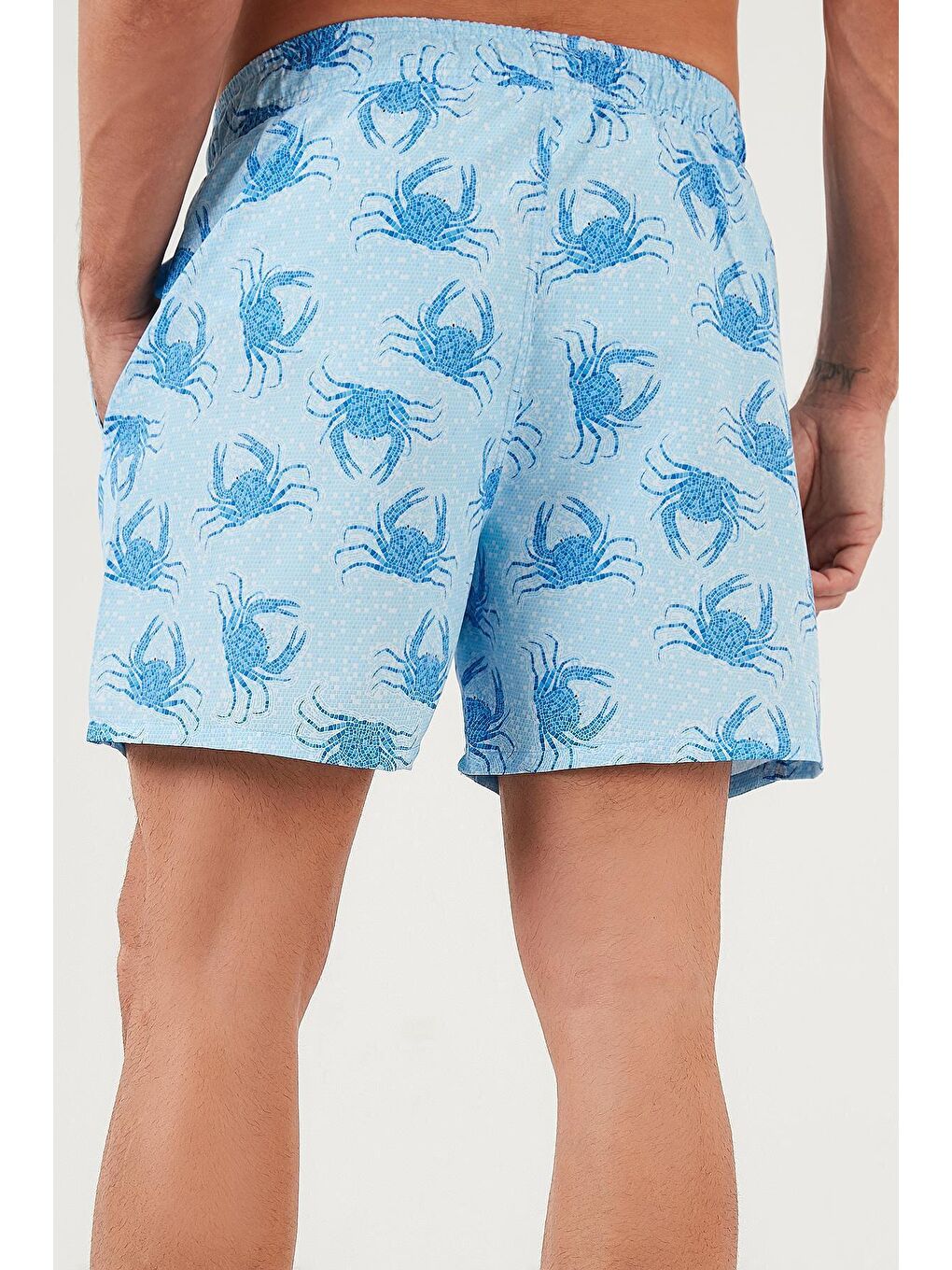 Turkuaz Desenli Deniz Şortu Belden Bağlamalı Cepli Erkek Mayo Short 3800283-3