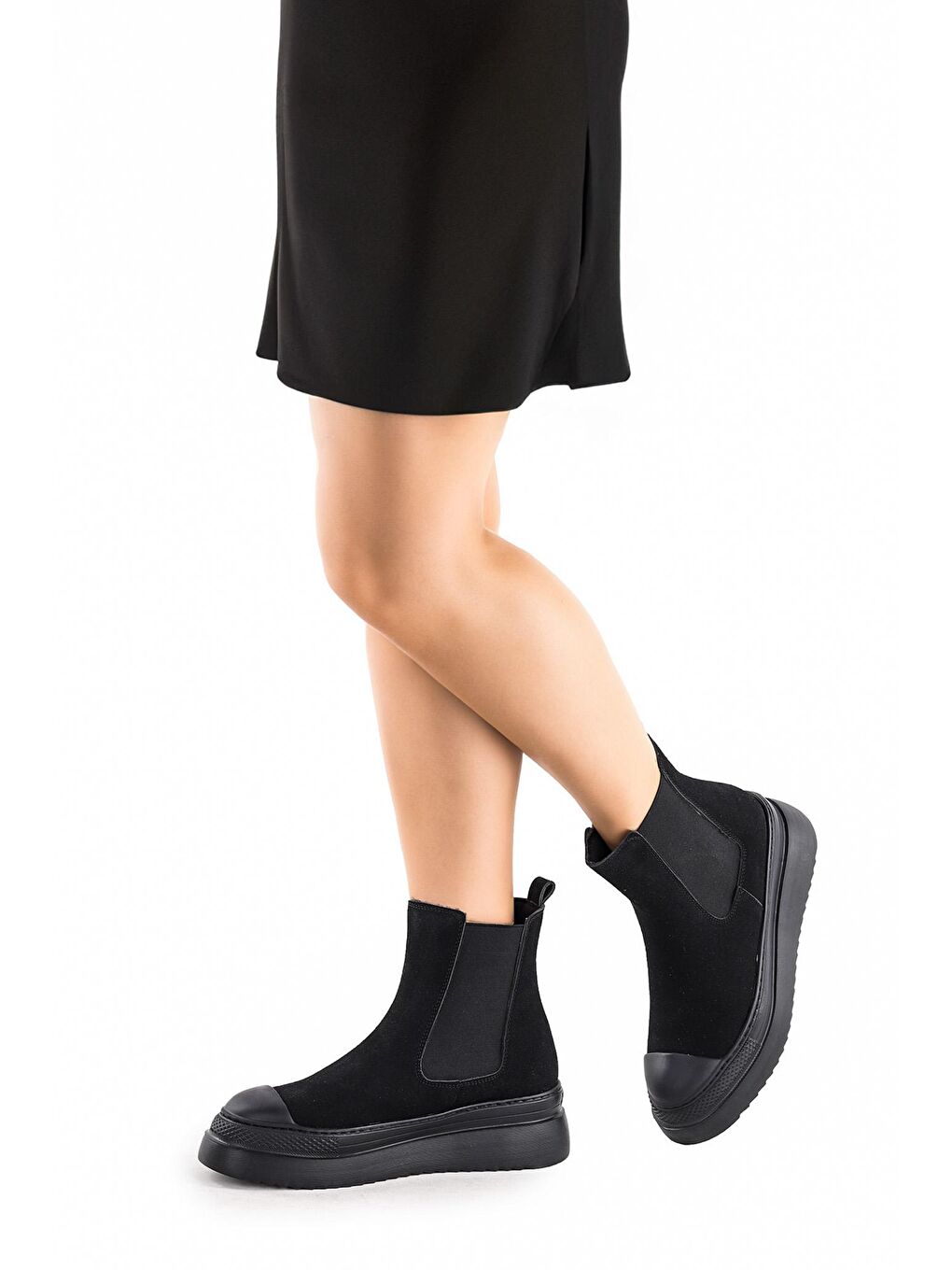 Siyah Lastikli Kadın Günlük Bot Ayakkabı Fls 26-99 Süet-1