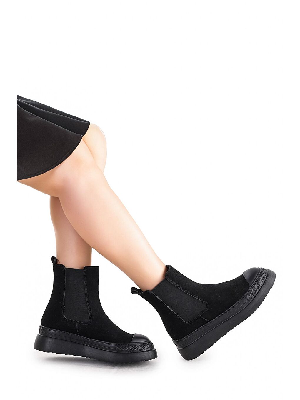 Siyah Lastikli Kadın Günlük Bot Ayakkabı Fls 26-99 Süet-2