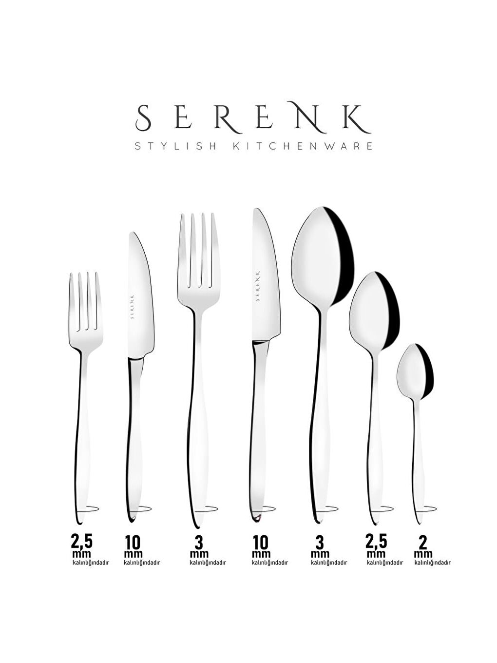 Gri Milano Çelik Çatal Kaşık Bıçak Takımı 42 Parça, Premium 18/10 Paslanmaz Çelik-3