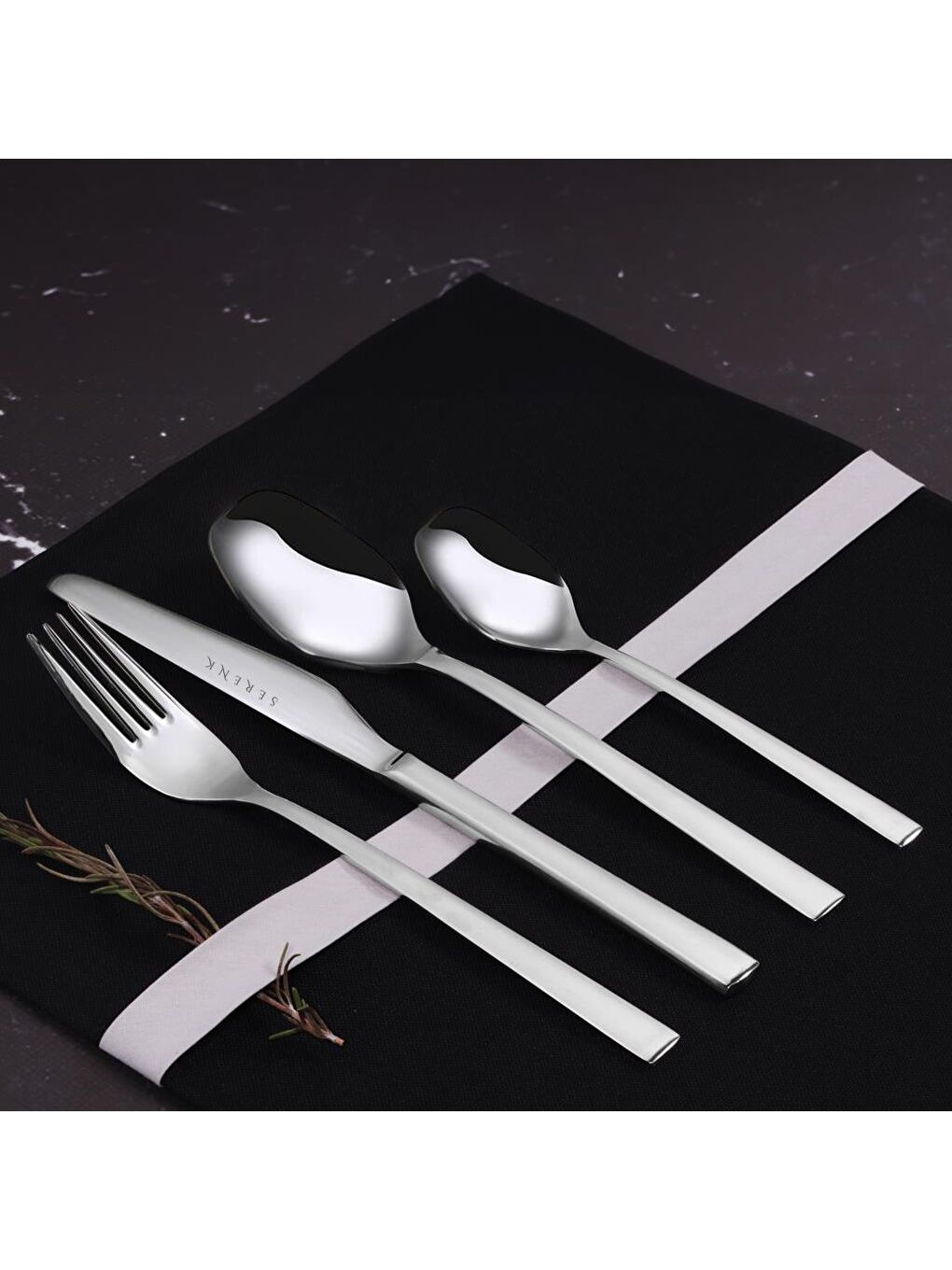 Gri New York Çelik Çatal Kaşık Bıçak Takımı 24 Parça, Premium 18/10 Paslanmaz Çelik Malzeme-3