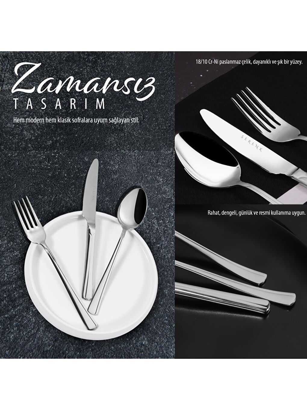 Gri Paris Çelik Çatal Kaşık Bıçak Takımı 18 Parça, Premium 18/10 Paslanmaz Çelik-5