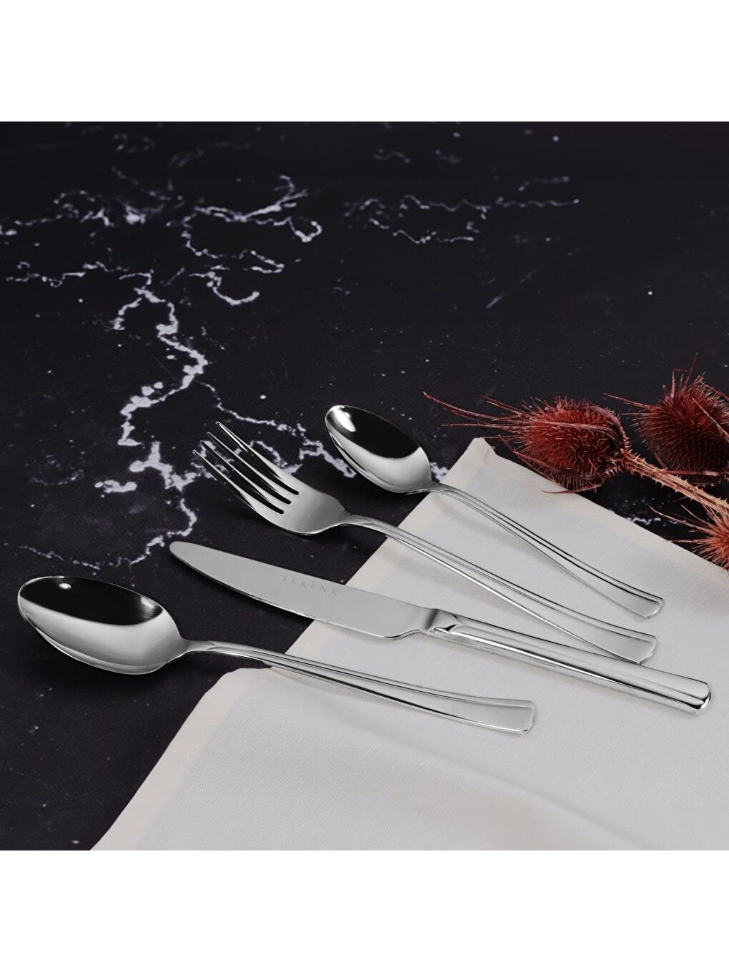 Gri Paris Çelik Çatal Kaşık Bıçak Takımı 24 Parça, Premium 18/10 Paslanmaz Çelik-2