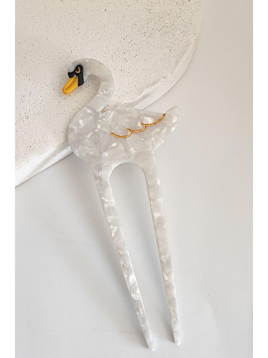 Turkuaz Kuğu Fransız El Yapımı Lüks Kemik Topuz Tokası