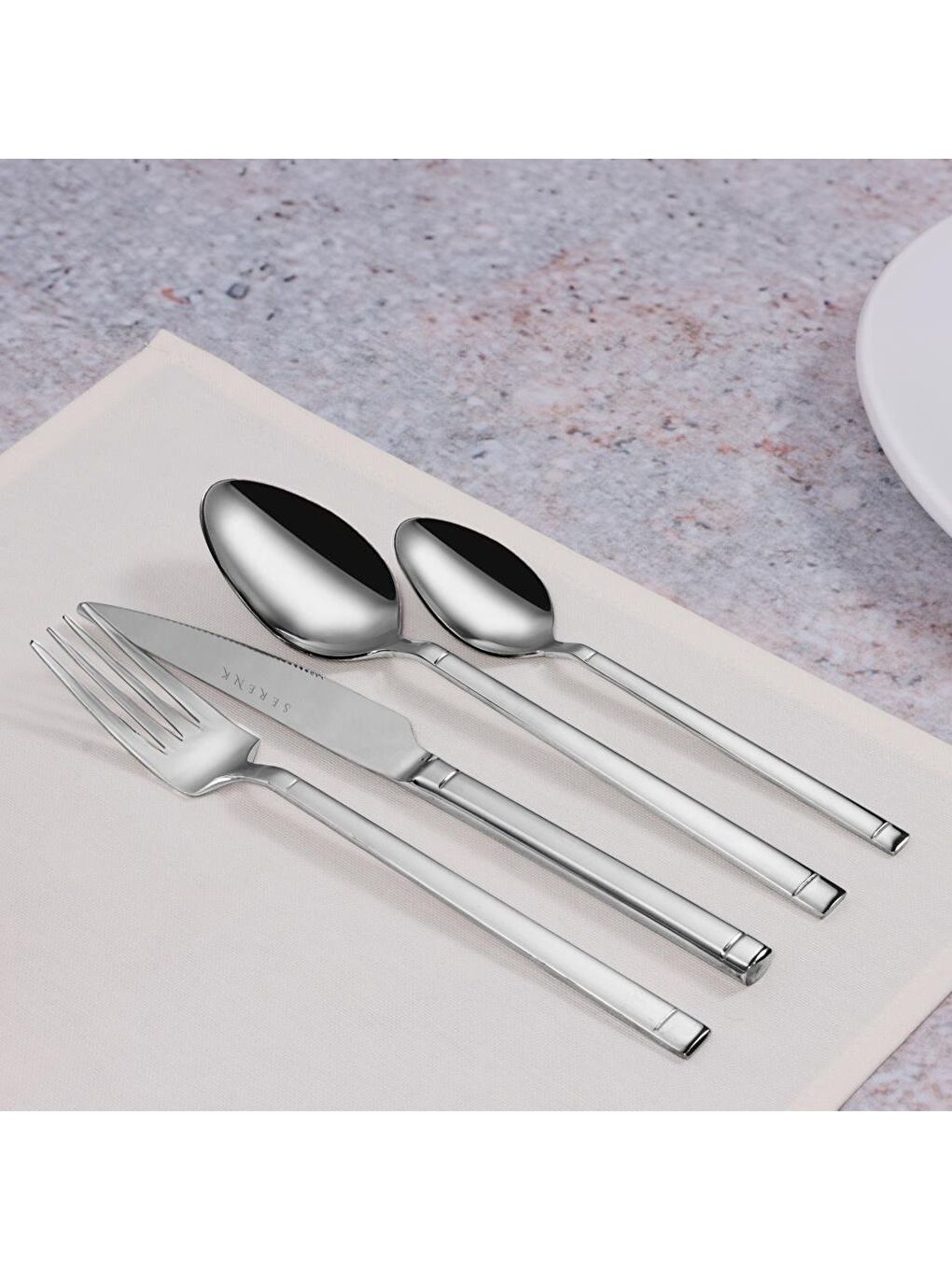 Gri Barselona Çelik Çatal Kaşık Bıçak Takımı 24 Parça, Premium 18/10 Paslanmaz Çelik-2