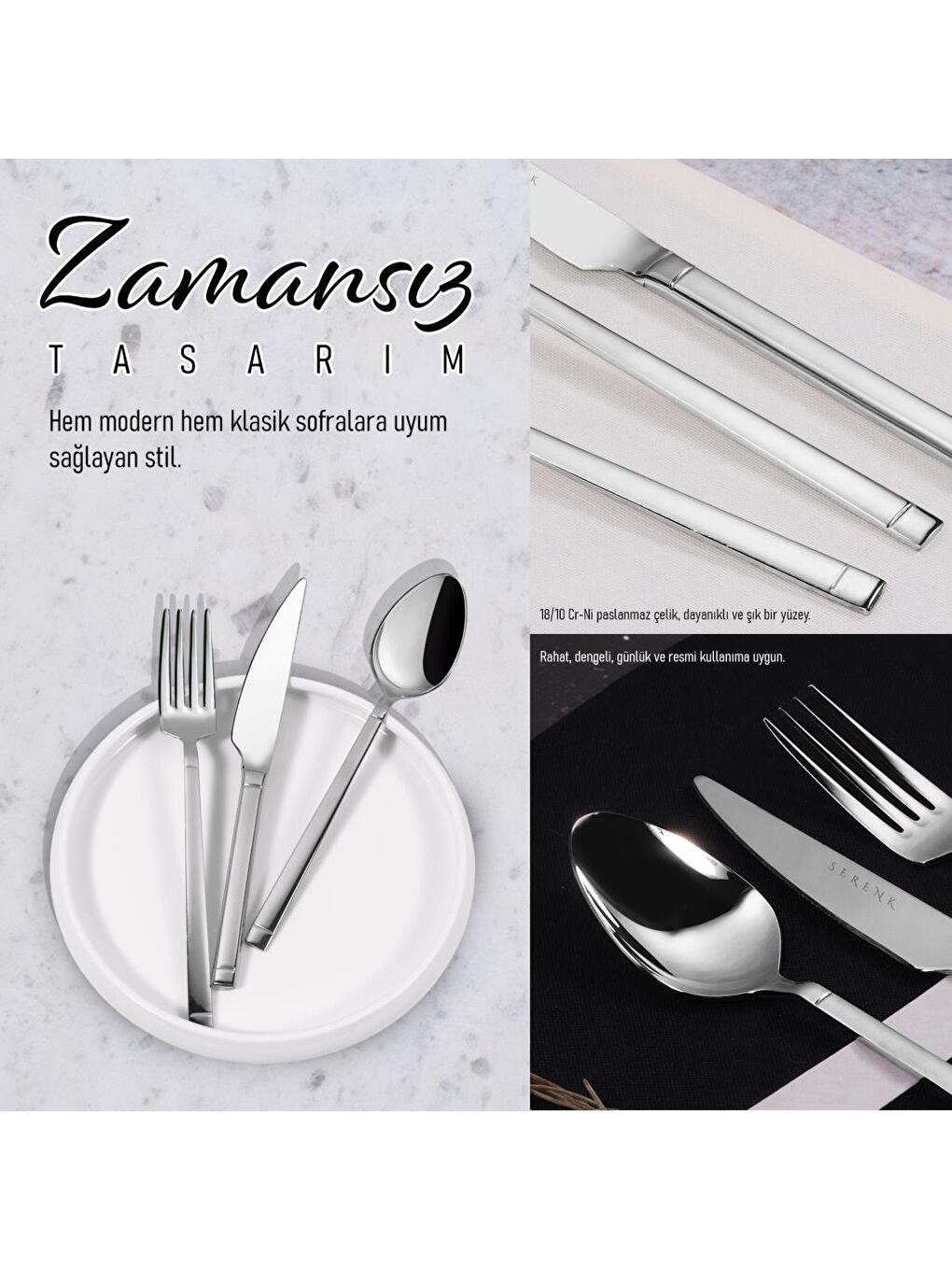 Gri Barselona Çelik Çatal Kaşık Bıçak Takımı 24 Parça, Premium 18/10 Paslanmaz Çelik-5