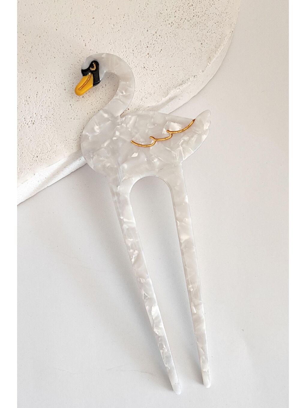 Turkuaz Kuğu Fransız El Yapımı Lüks Kemik Topuz Tokası-3