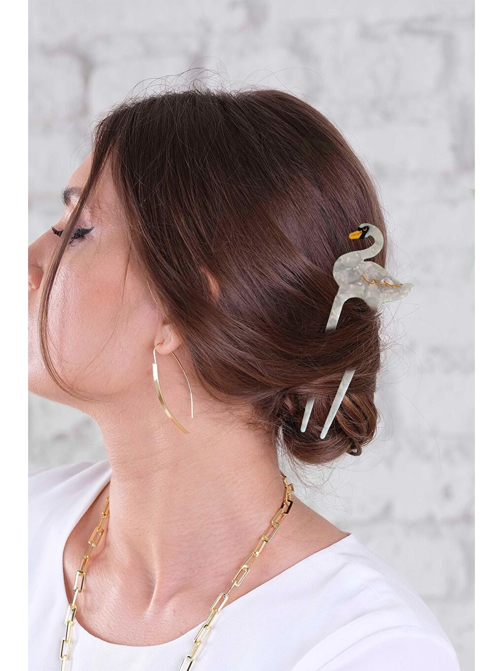 Turkuaz Kuğu Fransız El Yapımı Lüks Kemik Topuz Tokası-4