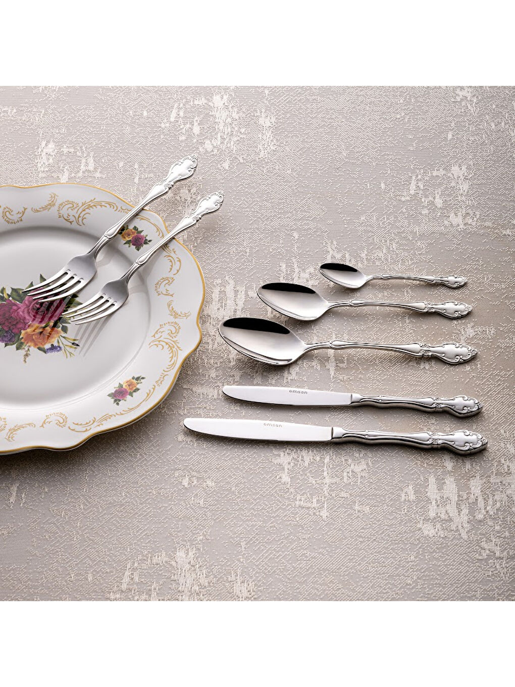 Gri Royal 84 Parça 12 Kişilik Çatal Kaşık Bıçak Takımı Lüks Kutulu-7