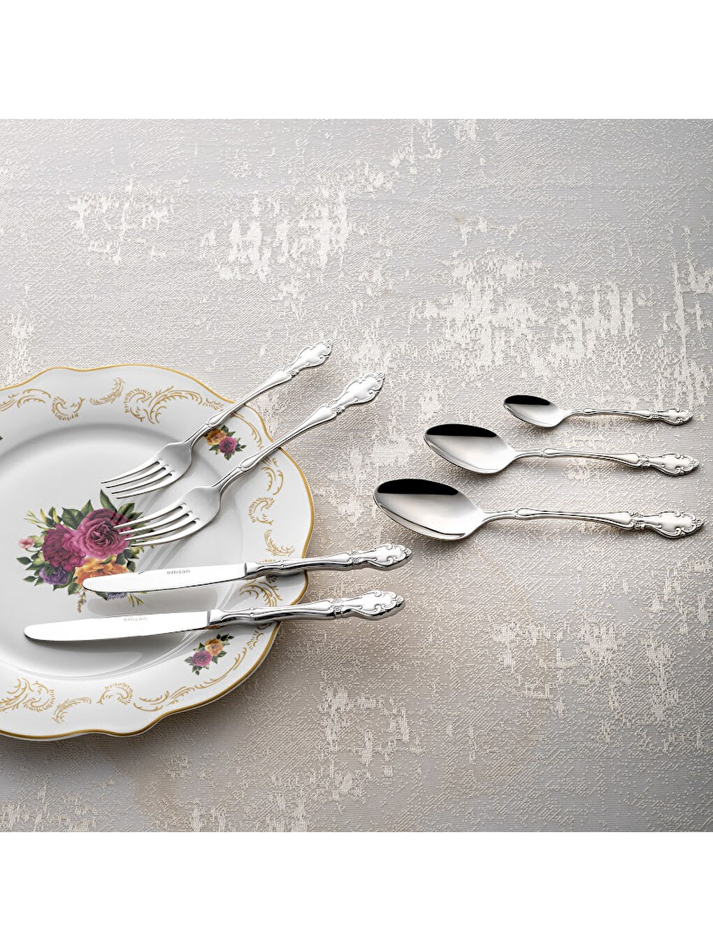 Gri Royal 84 Parça 12 Kişilik Çatal Kaşık Bıçak Takımı Lüks Kutulu-8