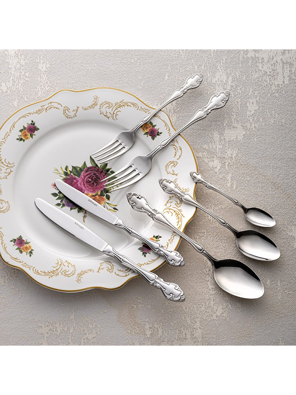 Gri Royal 84 Parça 12 Kişilik Çatal Kaşık Bıçak Takımı Lüks Kutulu-9