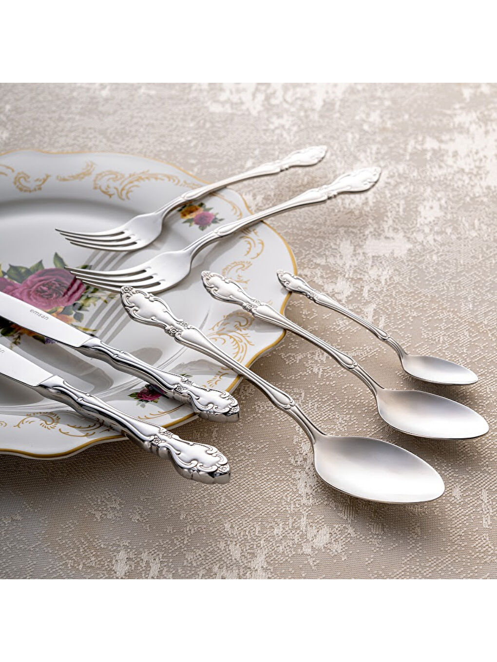 Gri Royal 84 Parça 12 Kişilik Çatal Kaşık Bıçak Takımı Lüks Kutulu-10