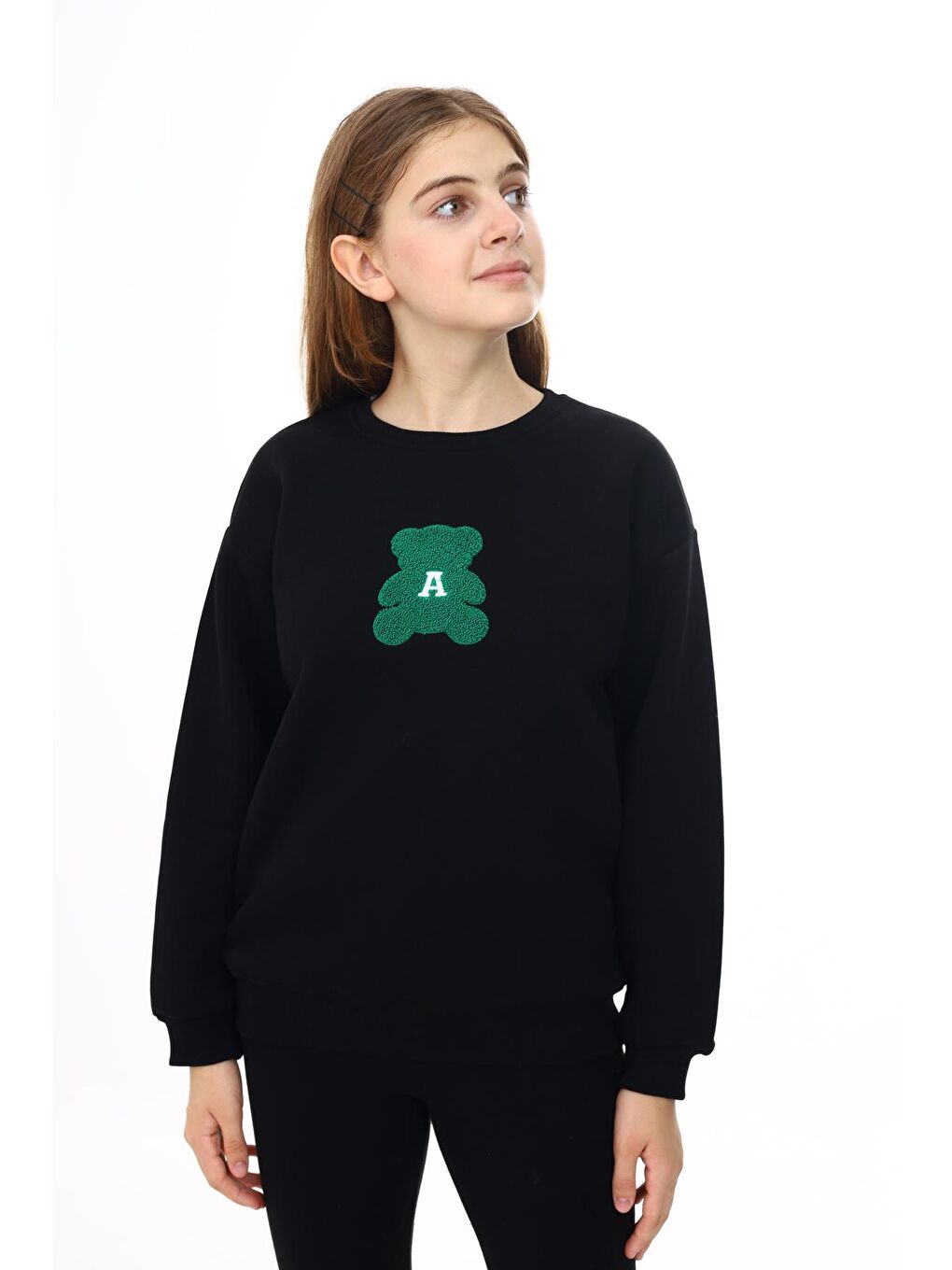 Siyah Kız Çocuk Nakış Baskılı Sweatshirt 7-13 Yaş Lx289.1-1