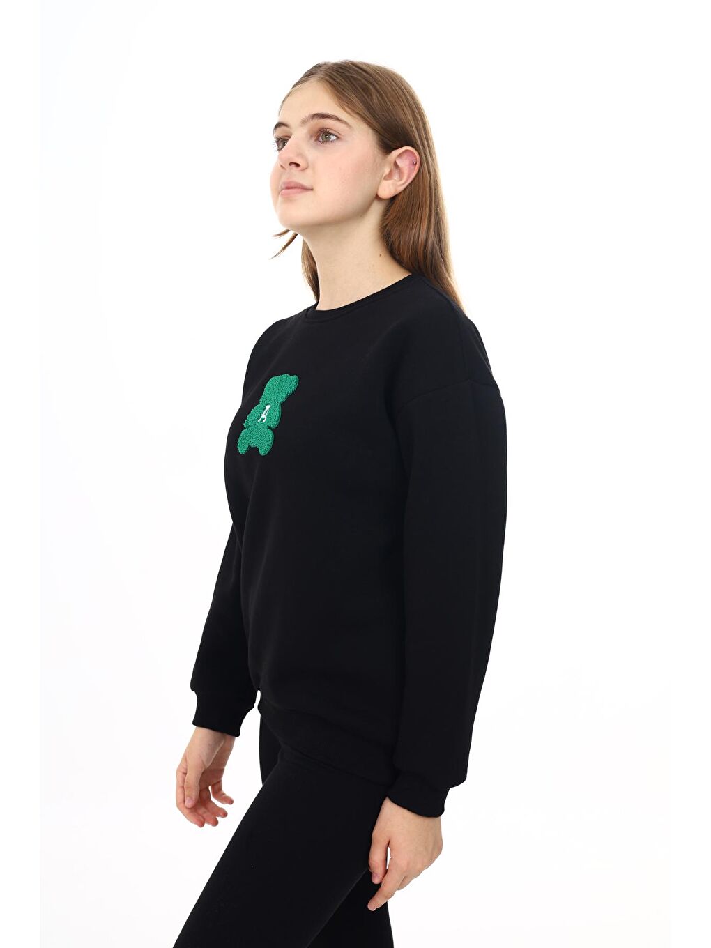 Siyah Kız Çocuk Nakış Baskılı Sweatshirt 7-13 Yaş Lx289.1-2