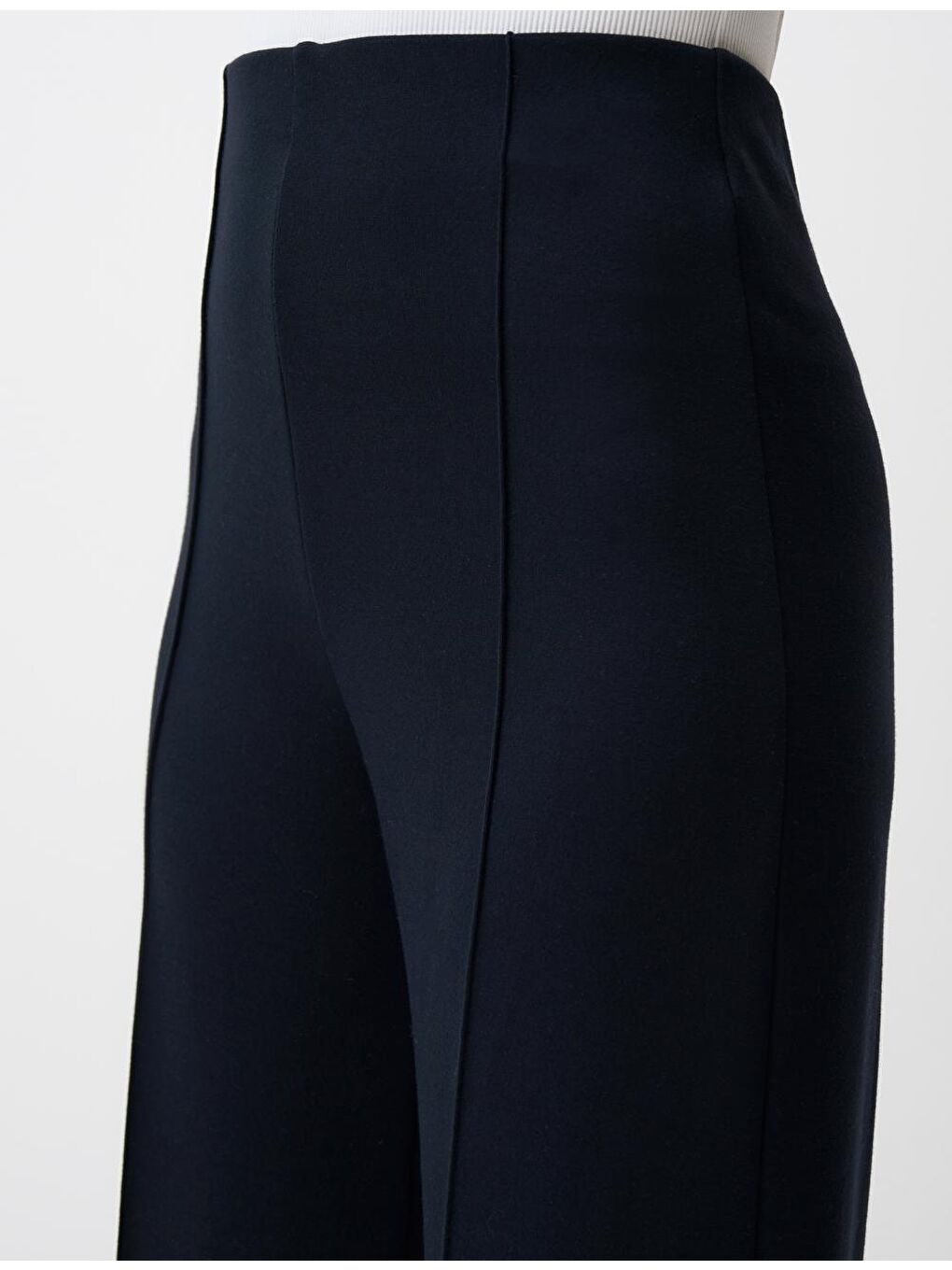 Siyah Yüksek Bel Rahat Kesim Uzun Örme Pantolon-4